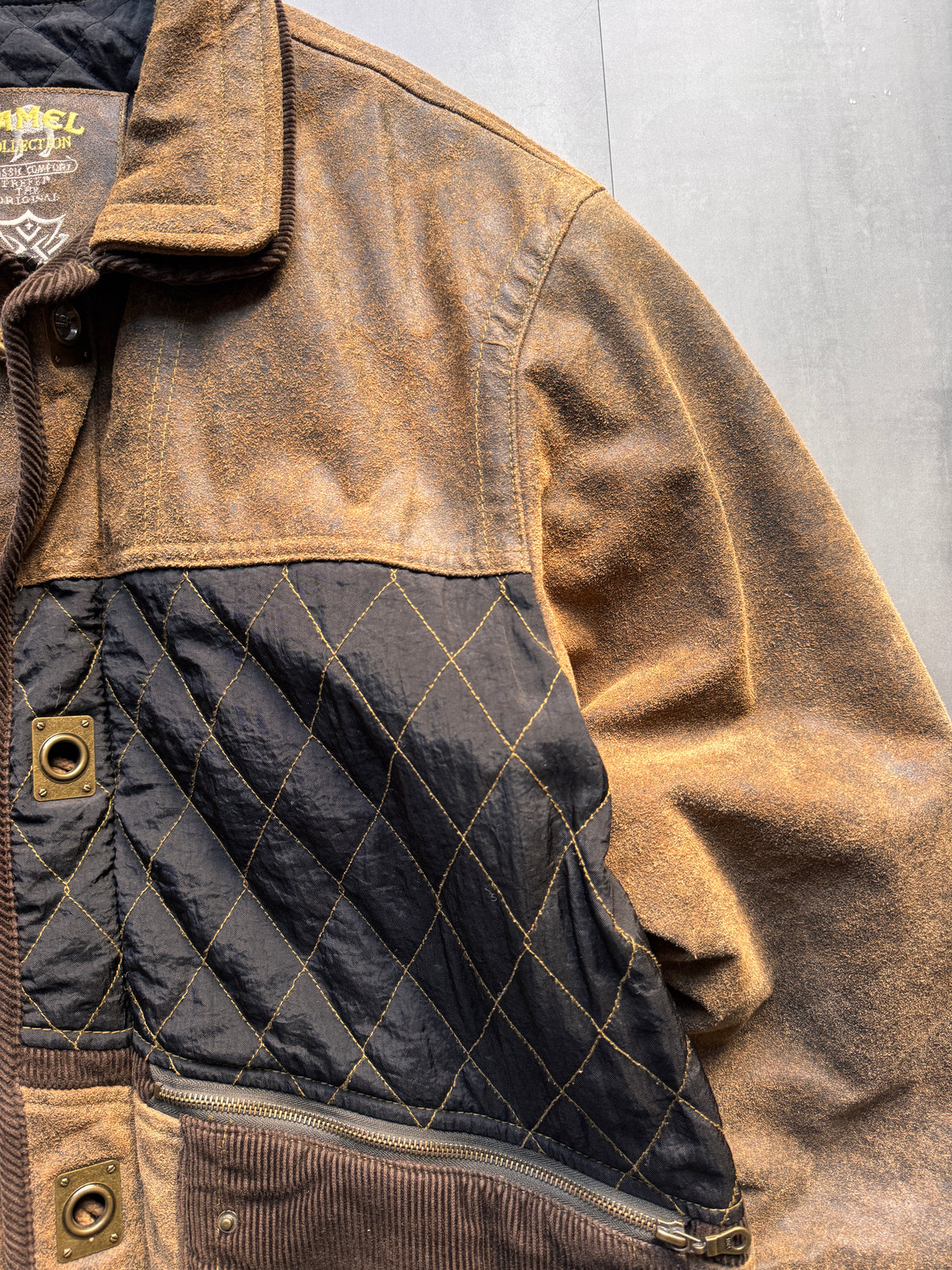 VINTAGE CAMEL ACTIVE BROWN AGED LEATHER JACKET - XL