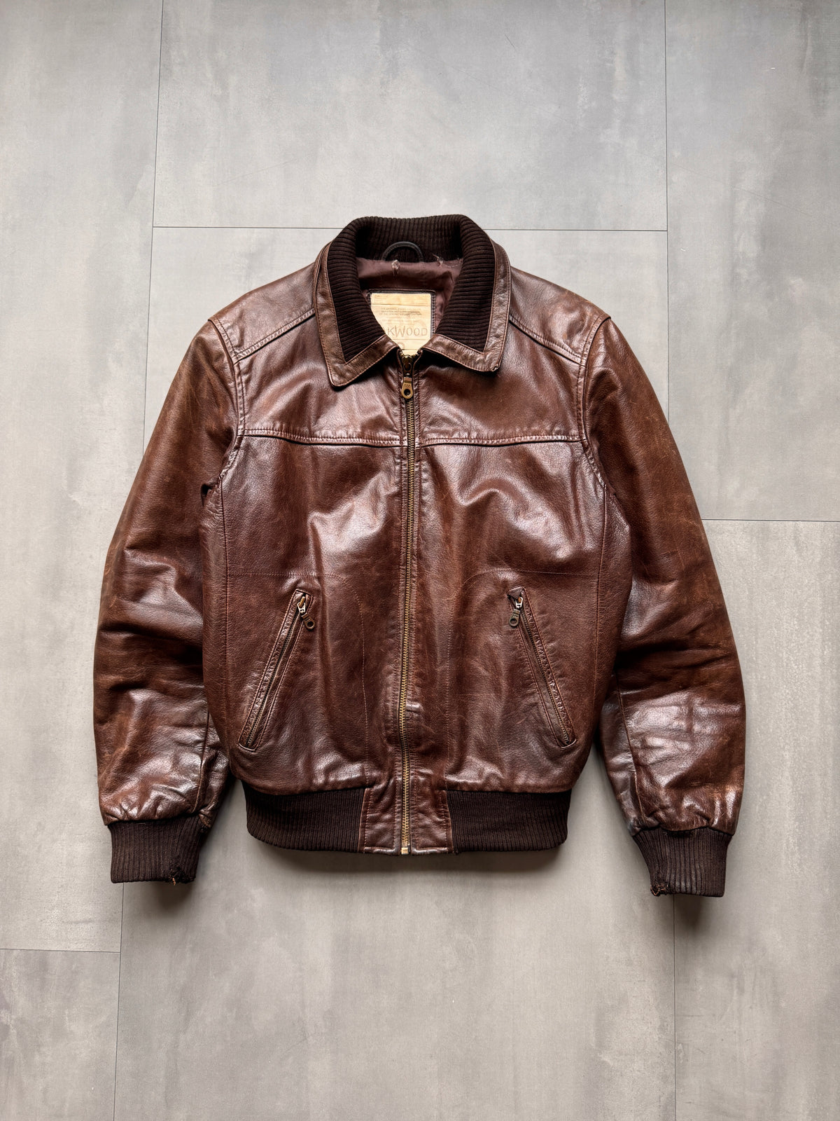VINTAGE OAKWOOD BROWN LEATHER JACKET - M