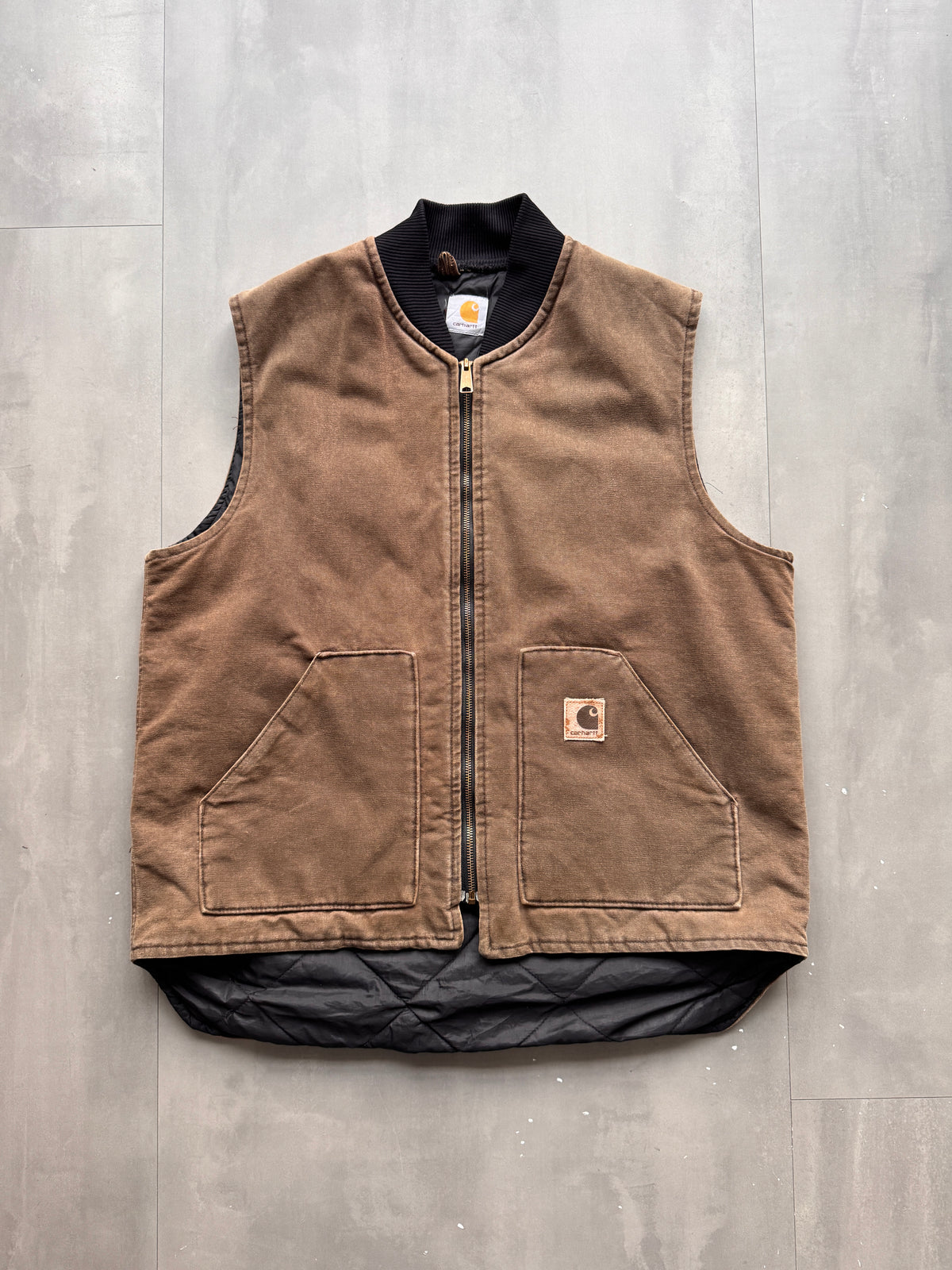 VINTAGE CARHARTT FADED DARK BROWN GILET - L
