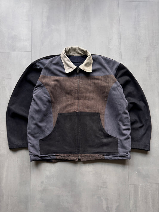 VINTAGE REWORKED COLORBLOCK TRUCKER JACKET - L