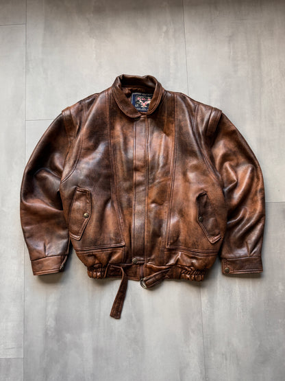 BROWN FAUX LEATHER JACKET - LARGE