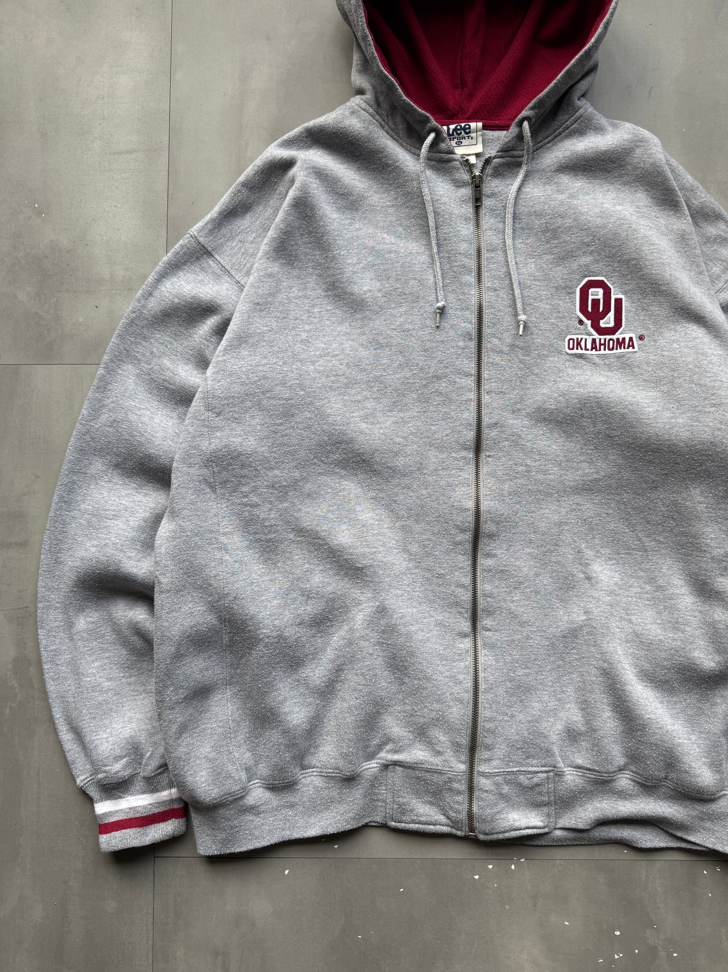 VINTAGE LEE OKLAHOMA SOONERS GREY ZIP UP HOODIE - XL