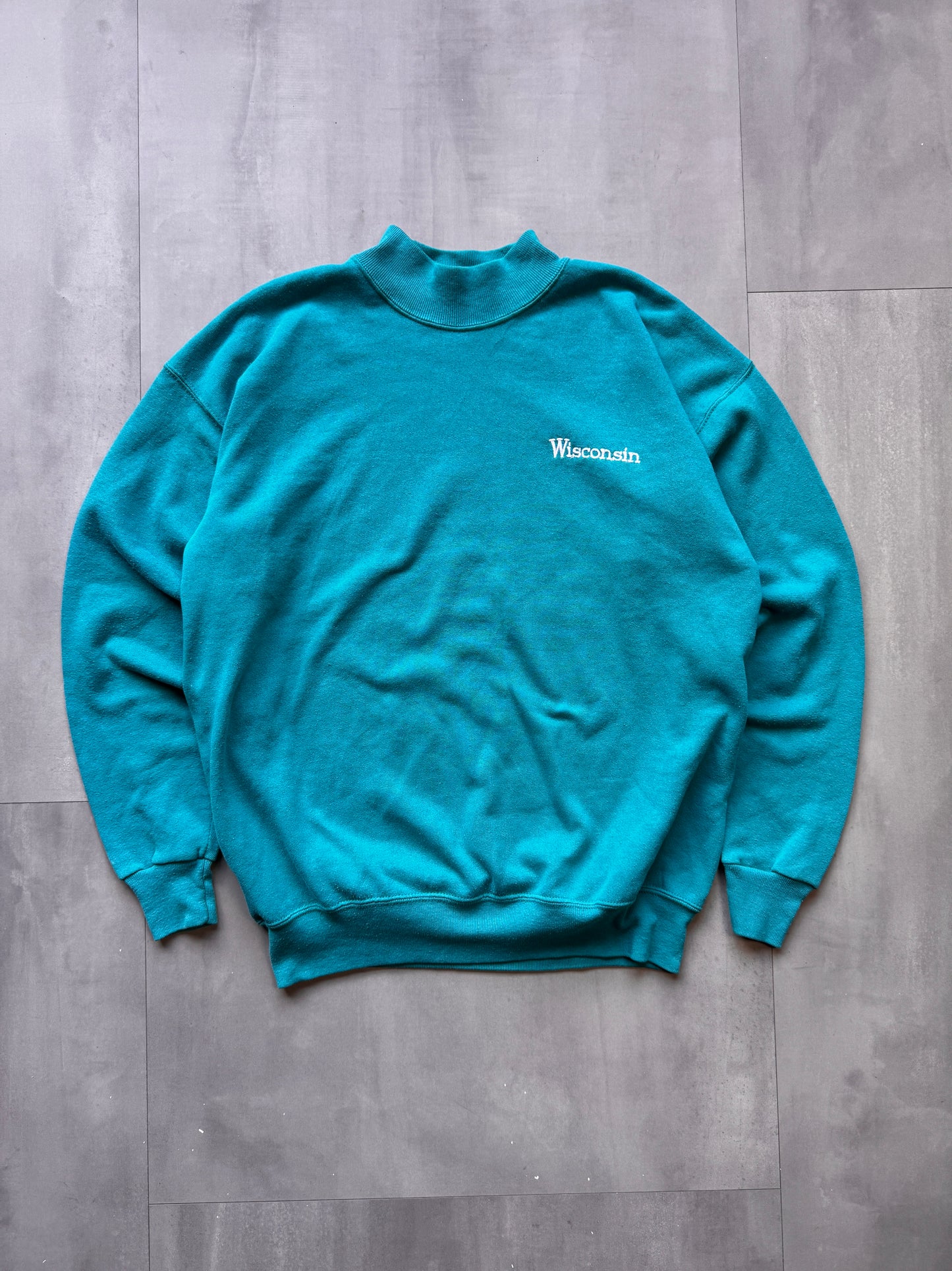 VINTAGE LEE WISCONSIN TEAL SWEATER - LARGE