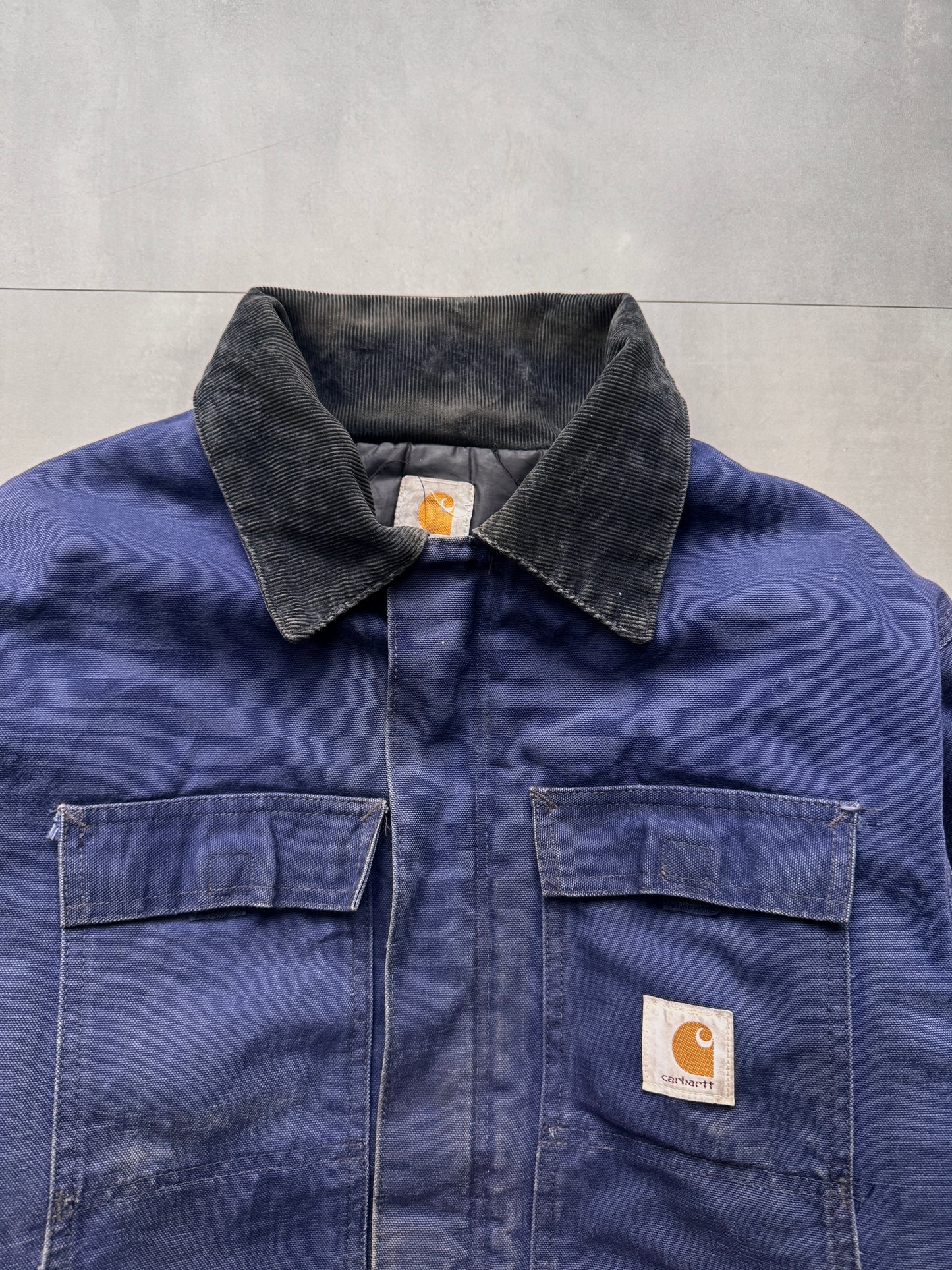 VINTAGE CARHARTT NAVY ARCTIC WORK JACKET WITH HOOD - XLARGE