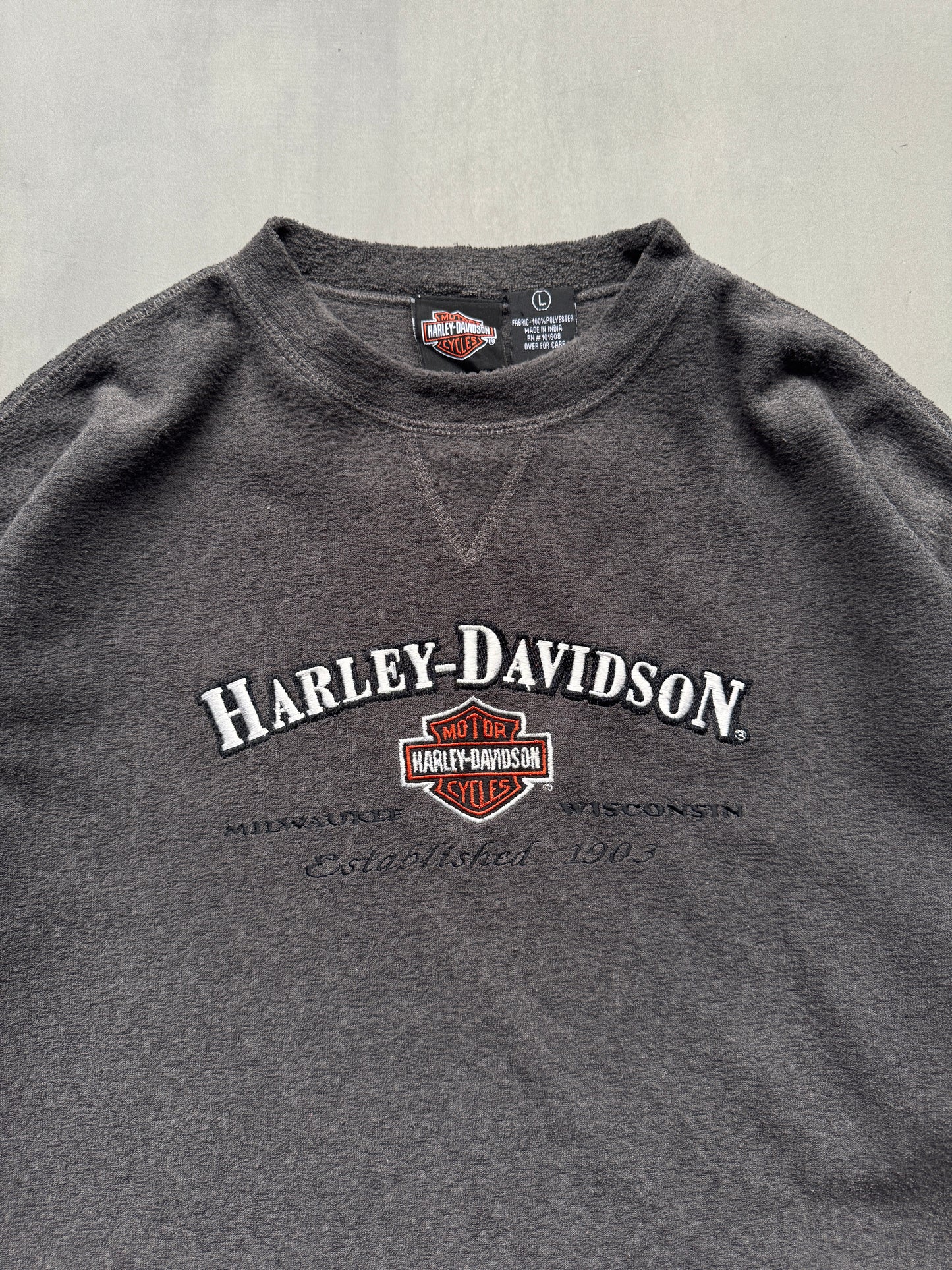 VINTAGE HARLEY DAVIDSON GREY FLEECE SWEATER - L