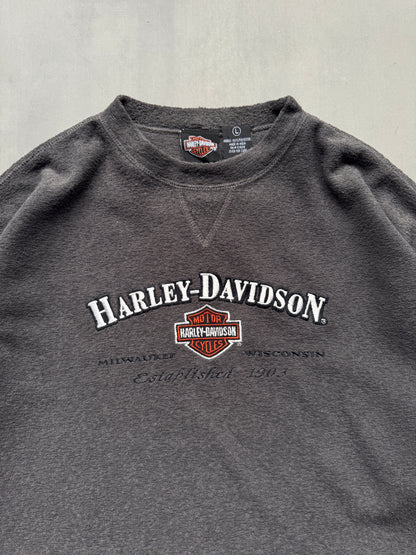 VINTAGE HARLEY DAVIDSON GREY FLEECE SWEATER - L