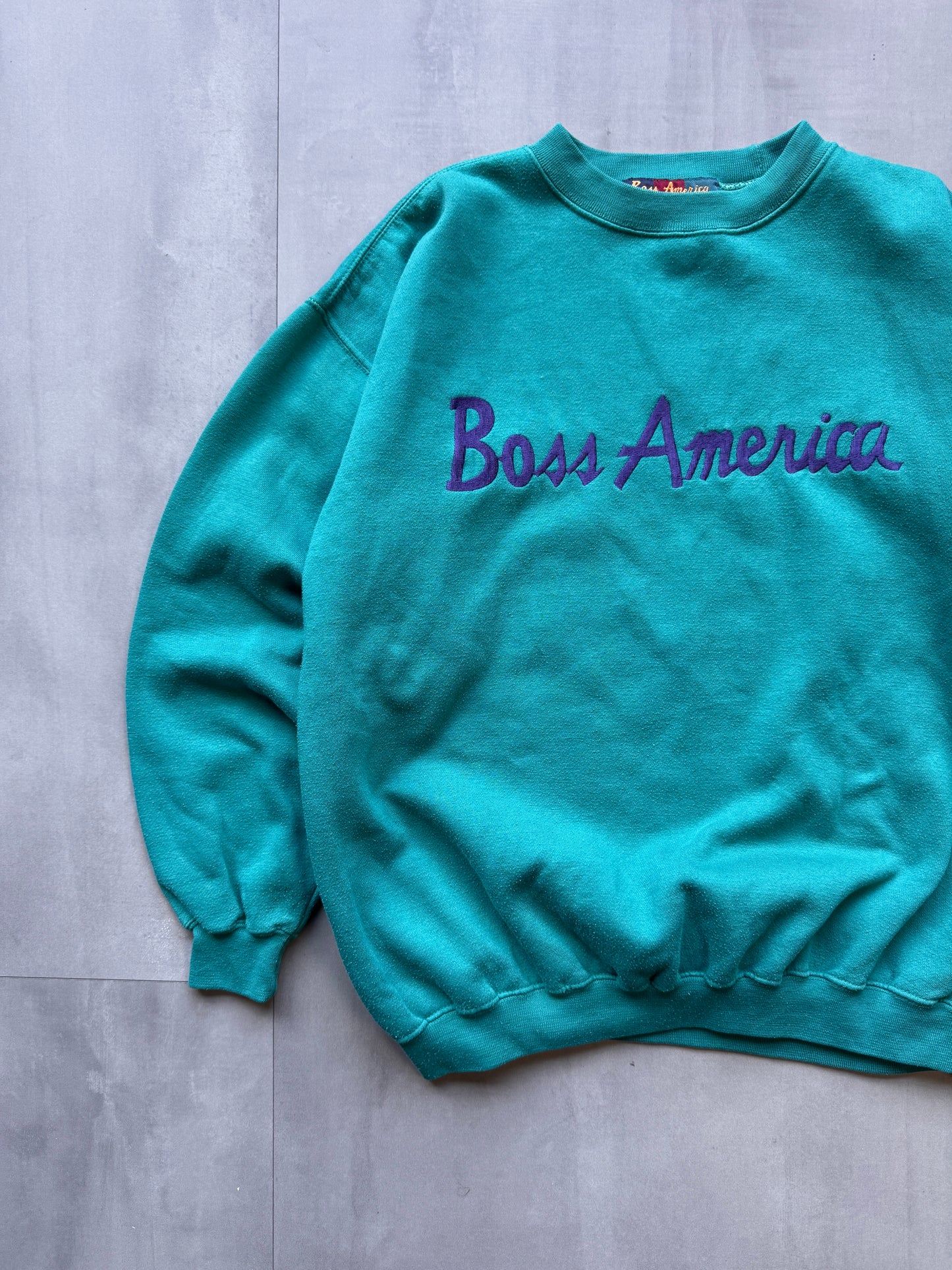 'BOSS AMERICA' TEAL SWEATER - MEDIUM