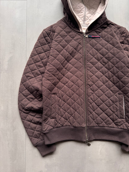 VINTAGE TIMBERLAND QUILTED BROWN ZIP UP HOODIE - S