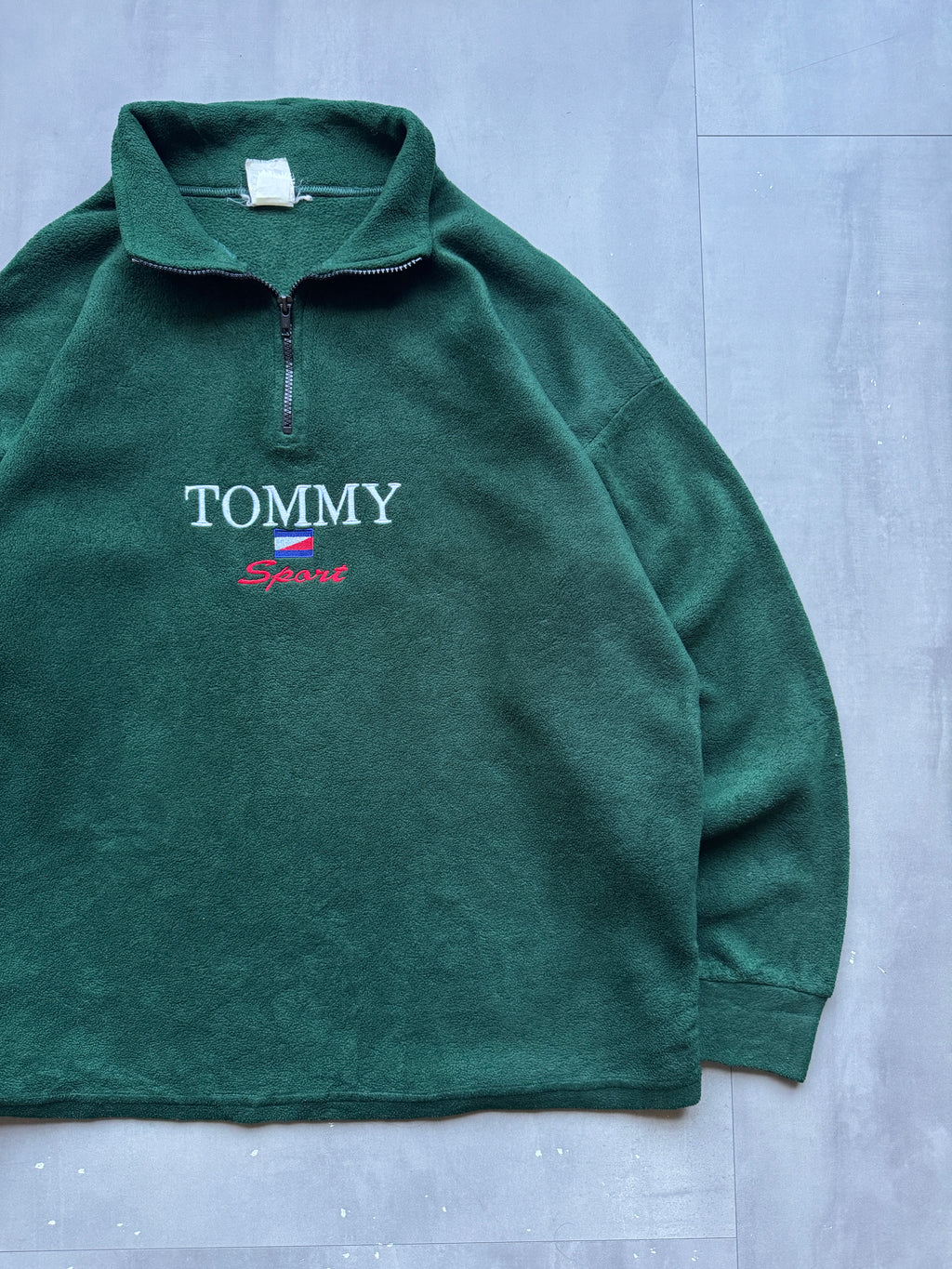 VINTAGE TOMMY HILFIGER SPORT 90s GREEN FLEECE SWEATER - XL