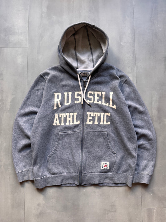 VINTAGE RUSSELL ATHLETIC GREY ZIP UP HOODIE - L
