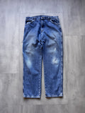 VINTAGE DICKIES LIGHT WASHED DISTRESSED DENIM CARPENTER PANTS - 32