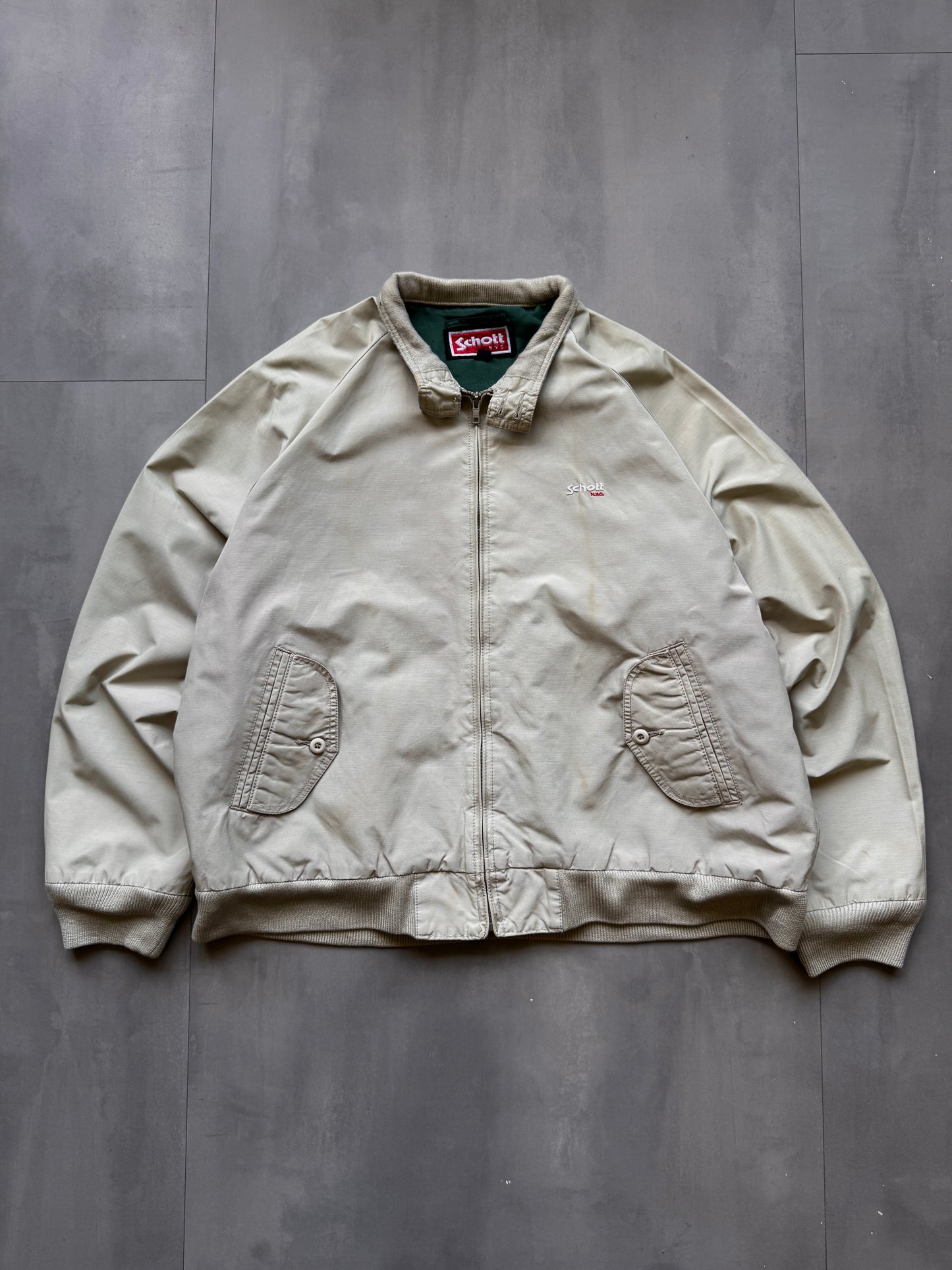 VINTAGE SCHOTT NYC BEIGE TRUCKER JACKET - L