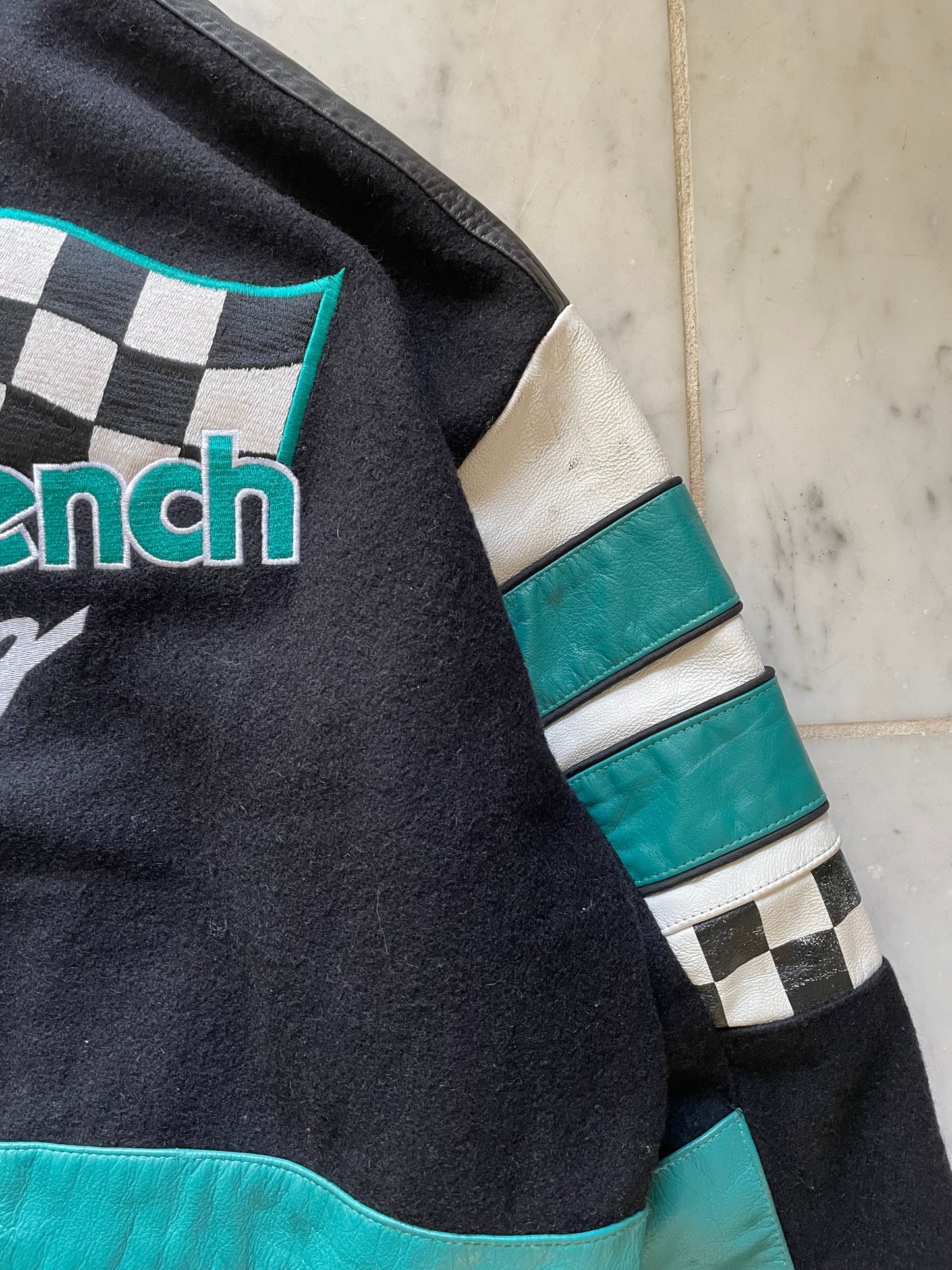 VARSITY RACING JACKET  'GOODWRENCH RACING' TURQUOISE/BLACK JACKET - LARGE