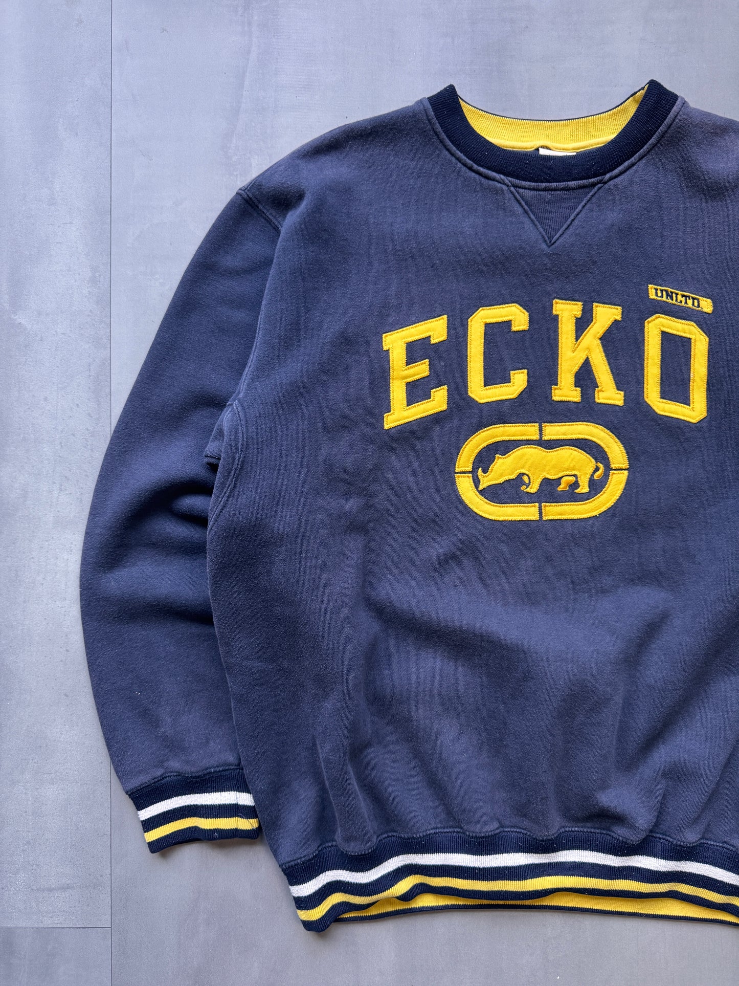 VINTAGE ECKO UNLTD. YELLOW/NAVY SWEATER - MEDIUM