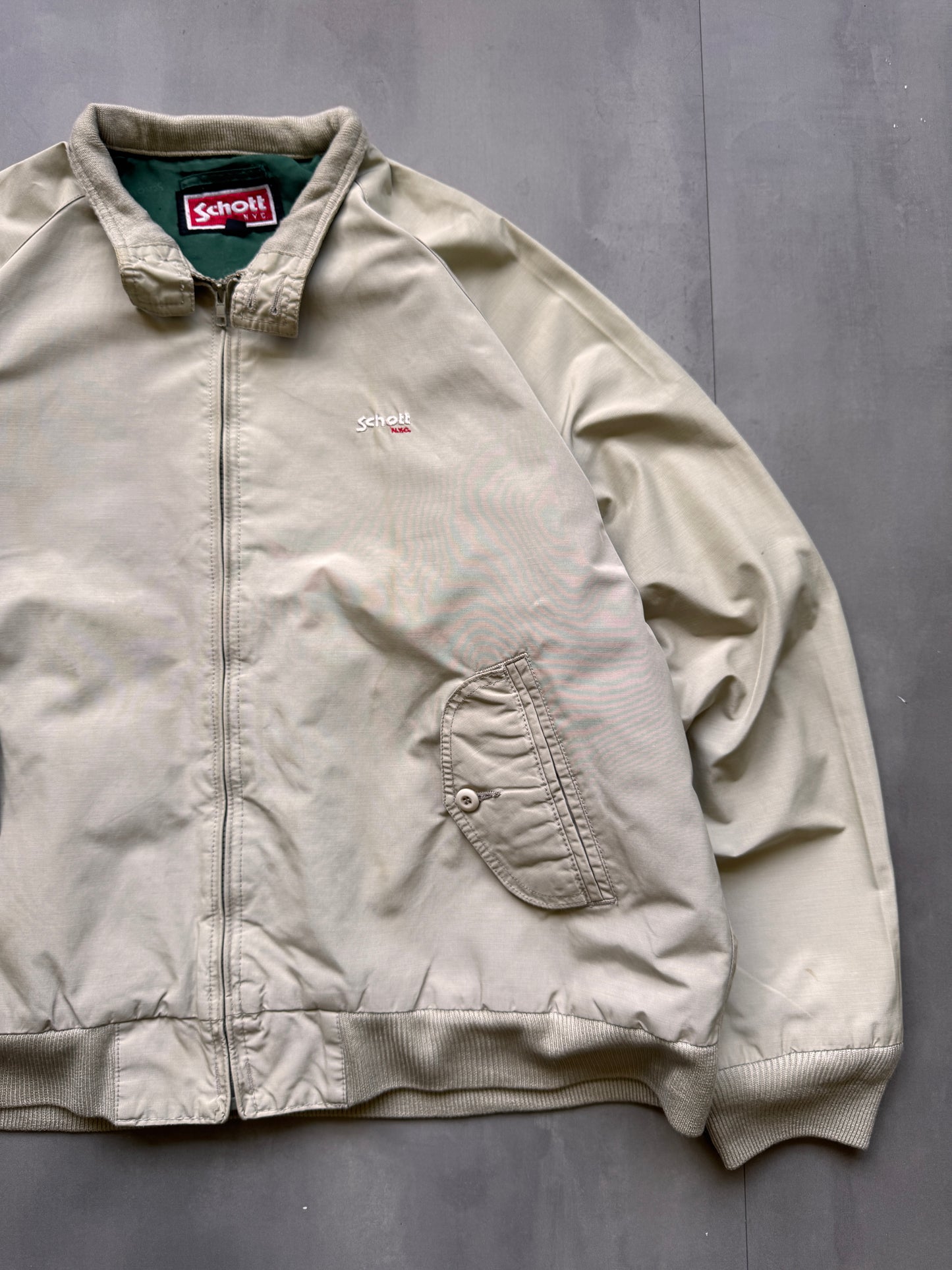 VINTAGE SCHOTT NYC BEIGE TRUCKER JACKET - L