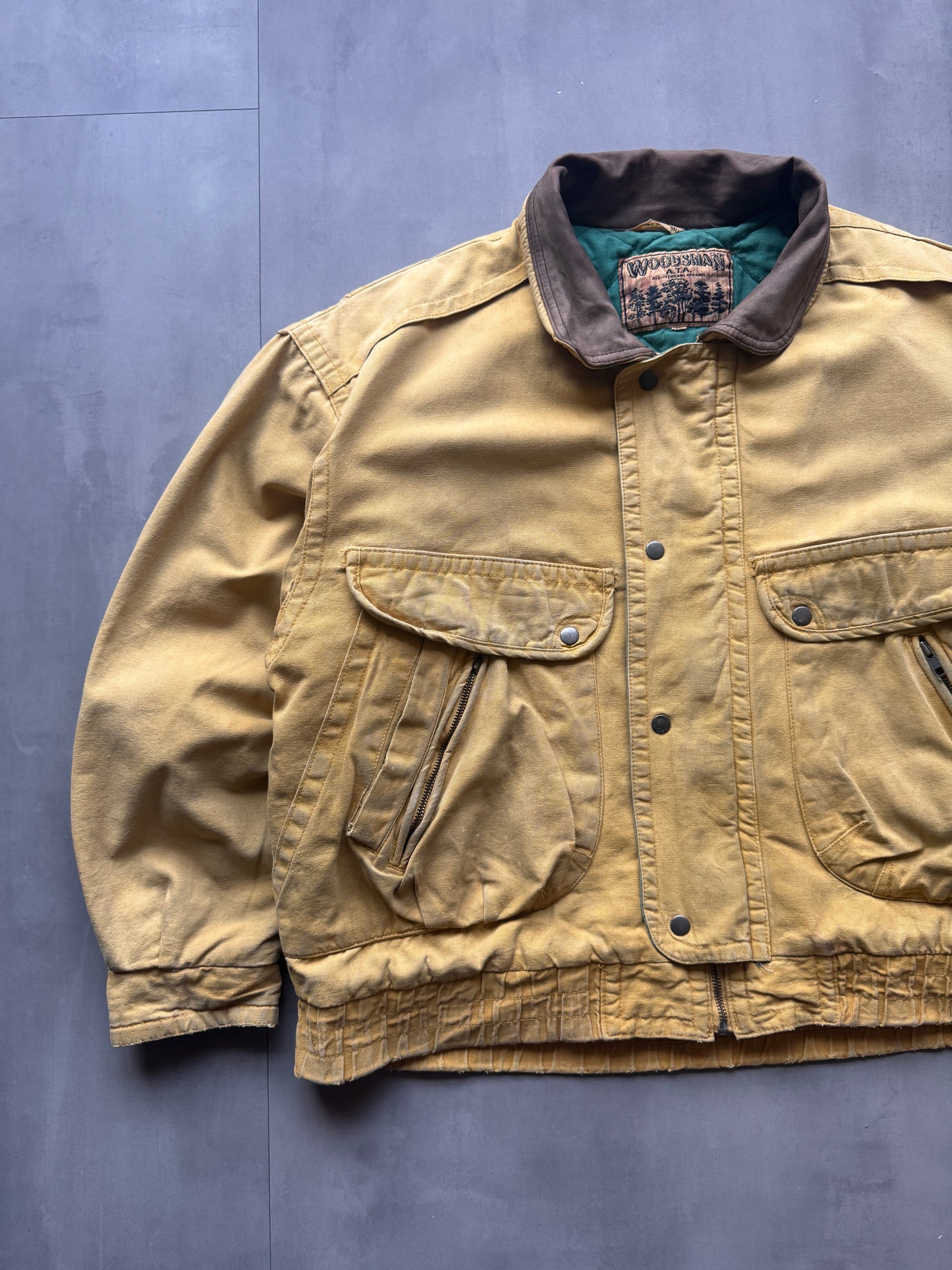 VINTAGE WOODSMAN FADED YELLOW TRUCKER JACKET - XL