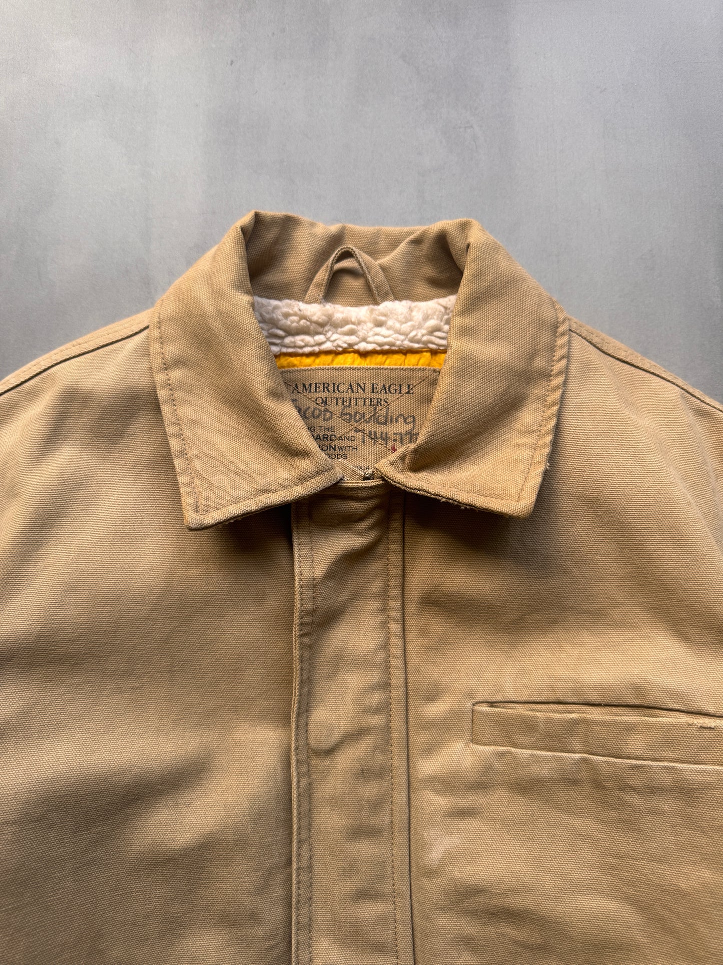 VINTAGE AMERICAN EAGLE SHERPA LINED TAN JACKET - S