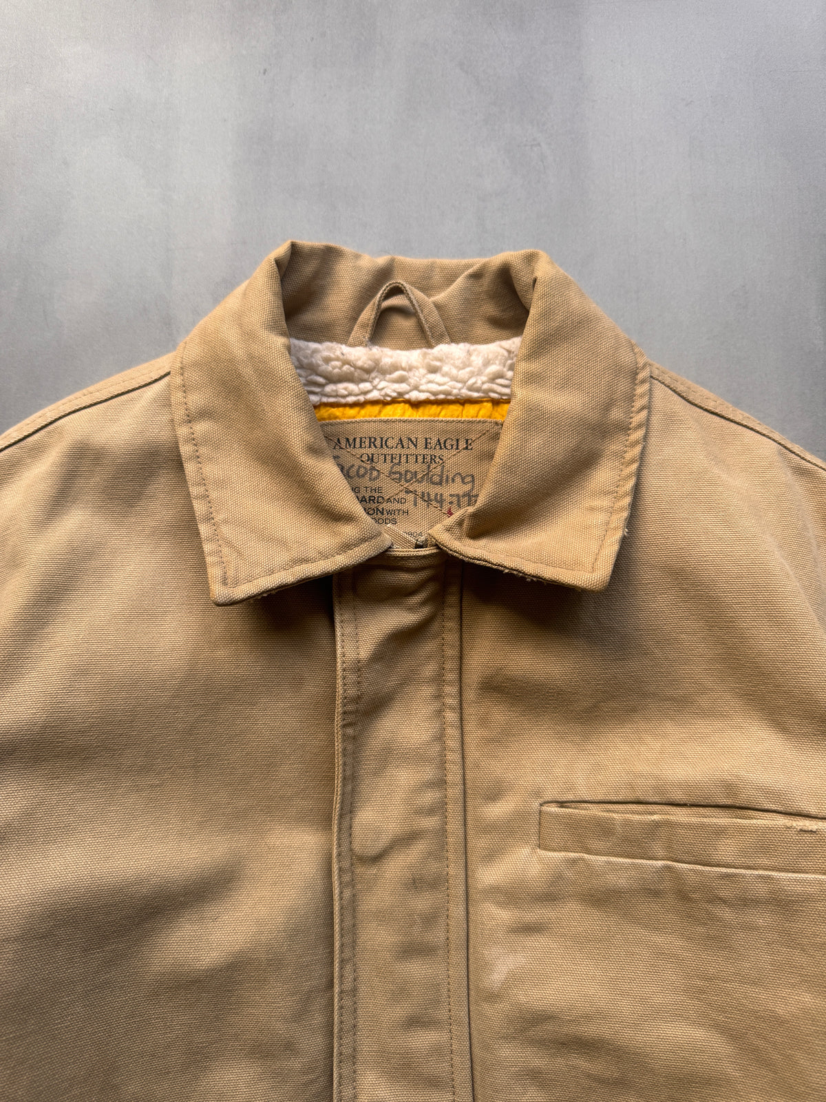 VINTAGE AMERICAN EAGLE SHERPA LINED TAN JACKET - S