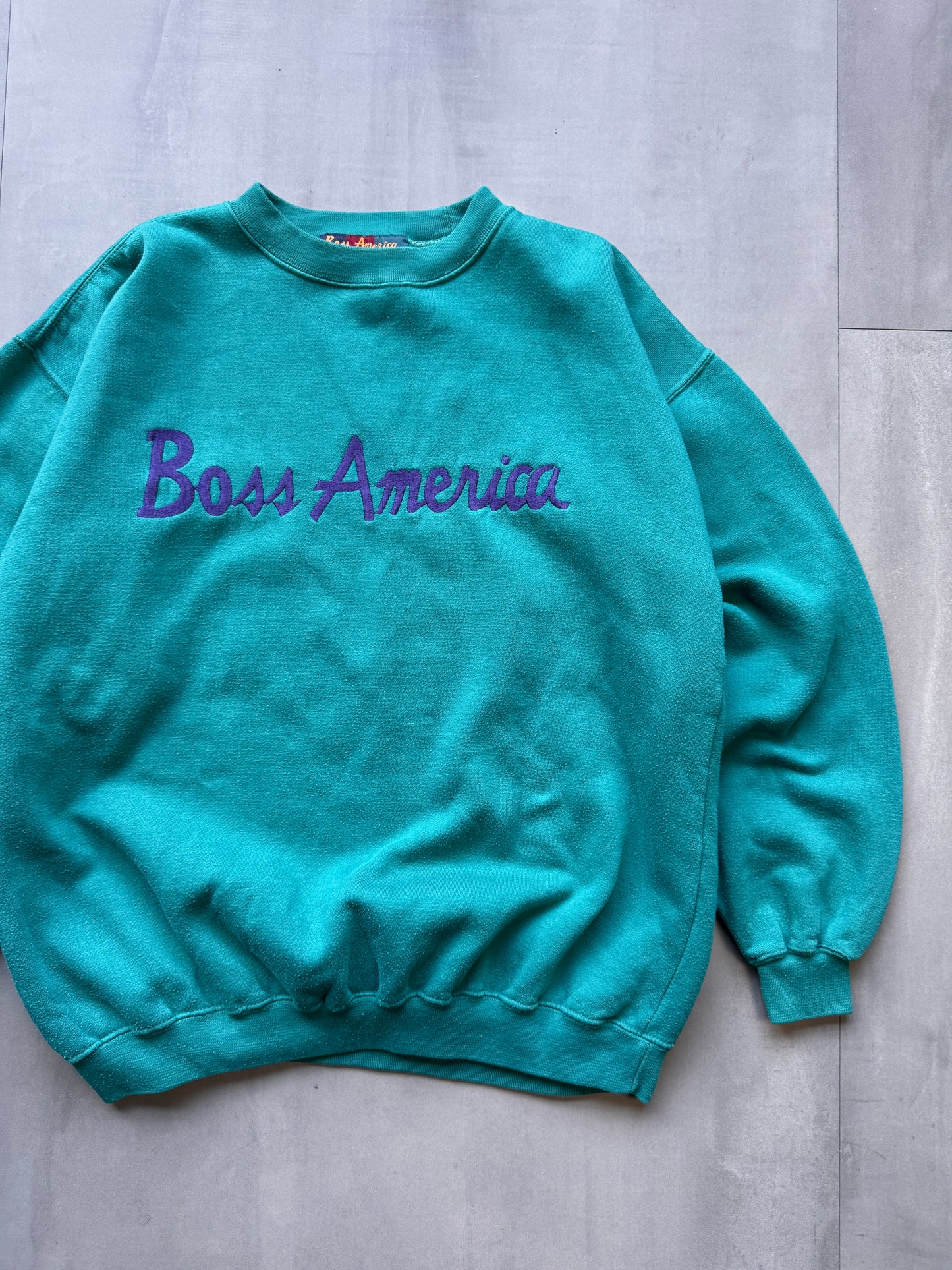 'BOSS AMERICA' TEAL SWEATER - MEDIUM