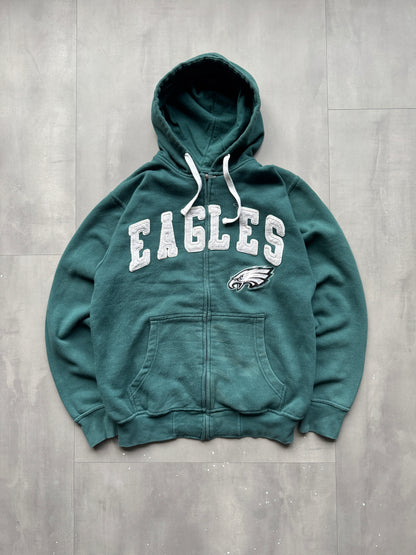 VINTAGE NFL PHILEDELPHIA EAGLES GREEN ZIP-UP HOODIE - M