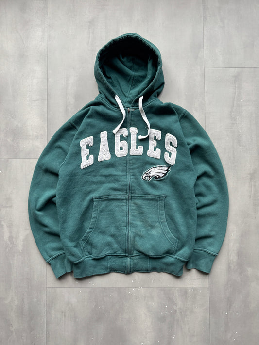 VINTAGE NFL PHILEDELPHIA EAGLES GREEN ZIP-UP HOODIE - M