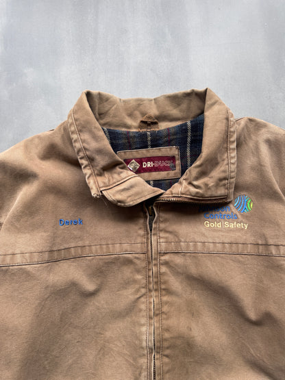 VINTAGE DRI DUCK GOLD SAFETY BROWN BLANKET LINED WORK JACKET - L