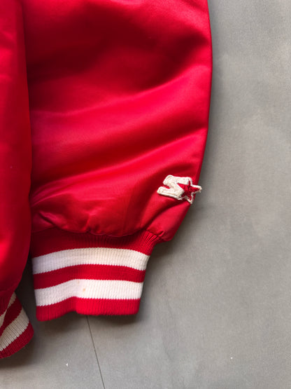 VINTAGE NHL STARTER DETROIT RED WINGS RED SATIN BOMBER JACKET - L