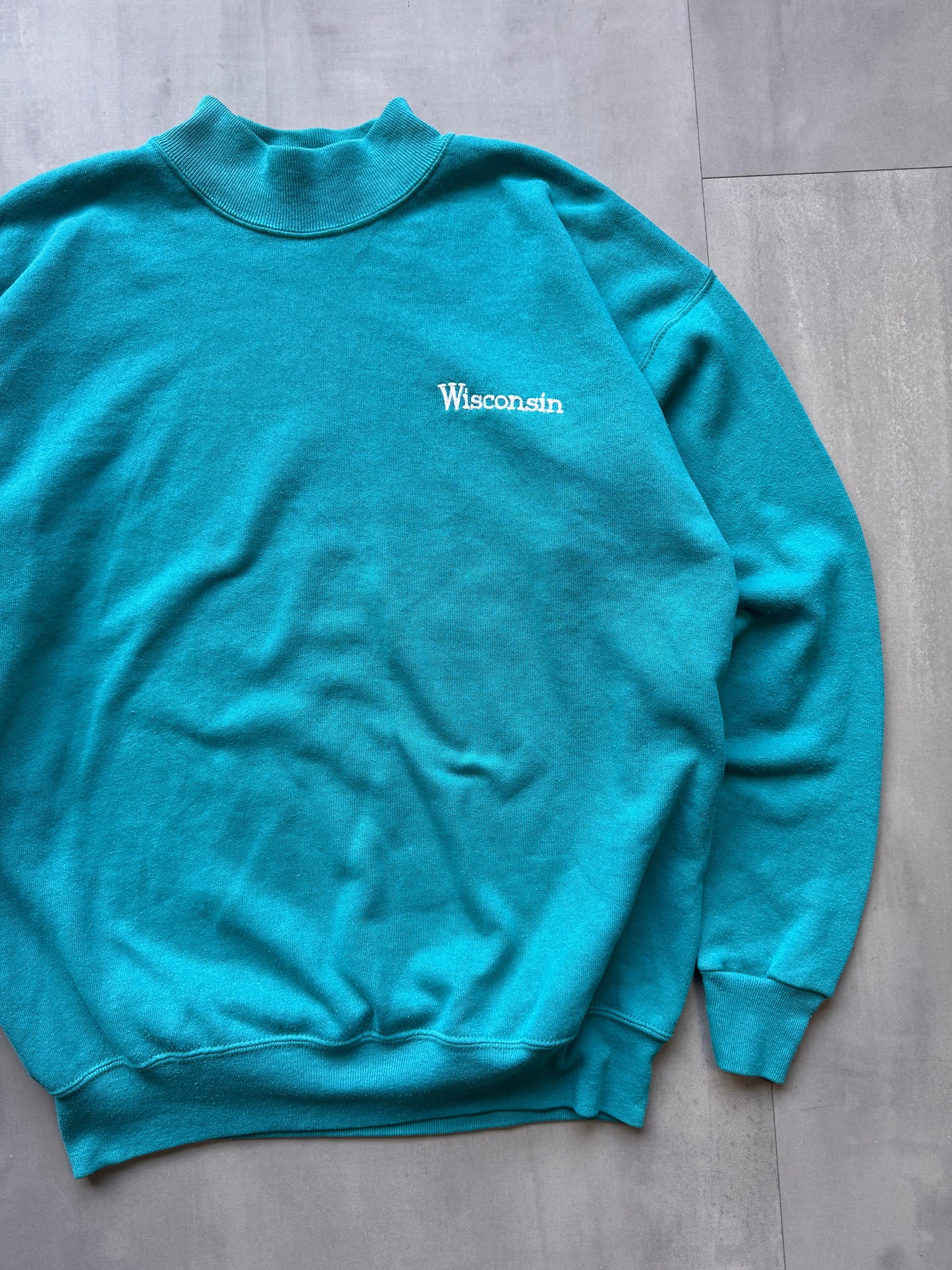 VINTAGE LEE WISCONSIN TEAL SWEATER - LARGE