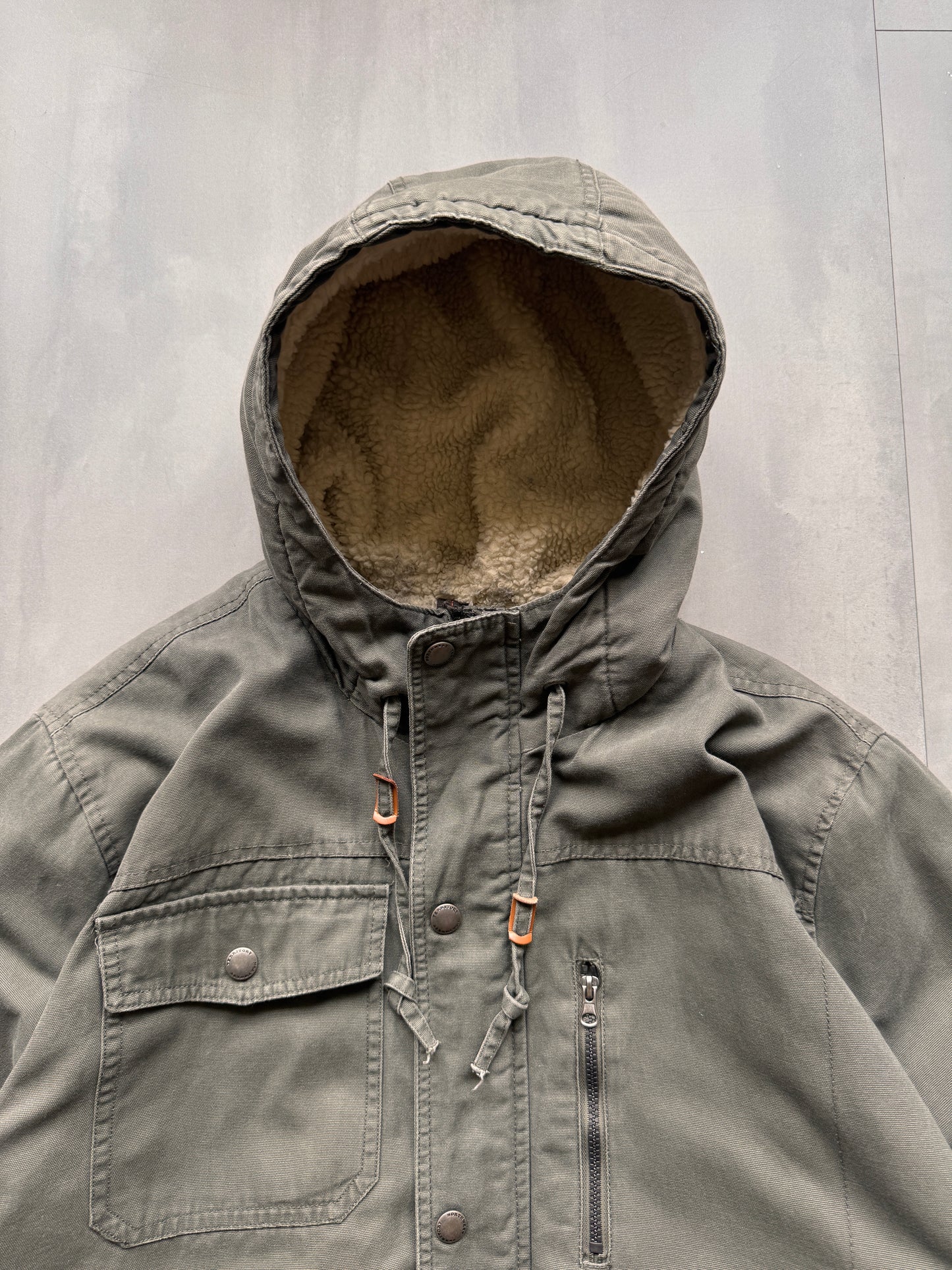 VINTAGE NORTHWESTERN SHERPA LINED GREY/GREEN PARKA JACKET - XXL