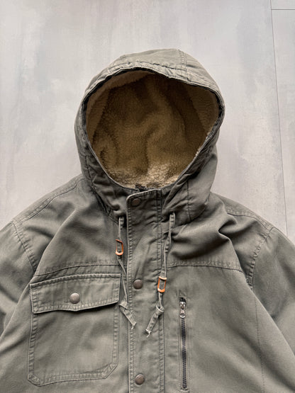 VINTAGE NORTHWESTERN SHERPA LINED GREY/GREEN PARKA JACKET - XXL