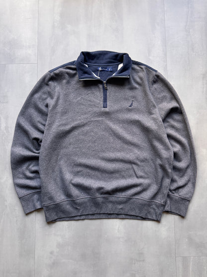VINTAGE NAUTICA GREY 1/4 ZIP SWEATER - XL