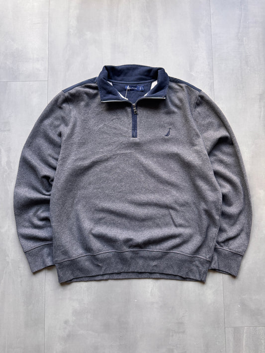 VINTAGE NAUTICA GREY 1/4 ZIP SWEATER - XL