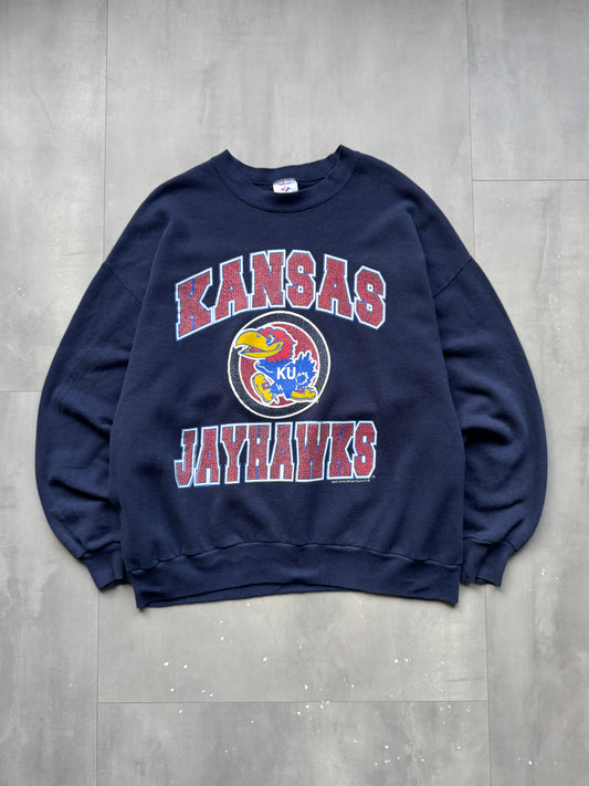 VINTAGE KANSAS JAYHAWKS NAVY SWEATER - L