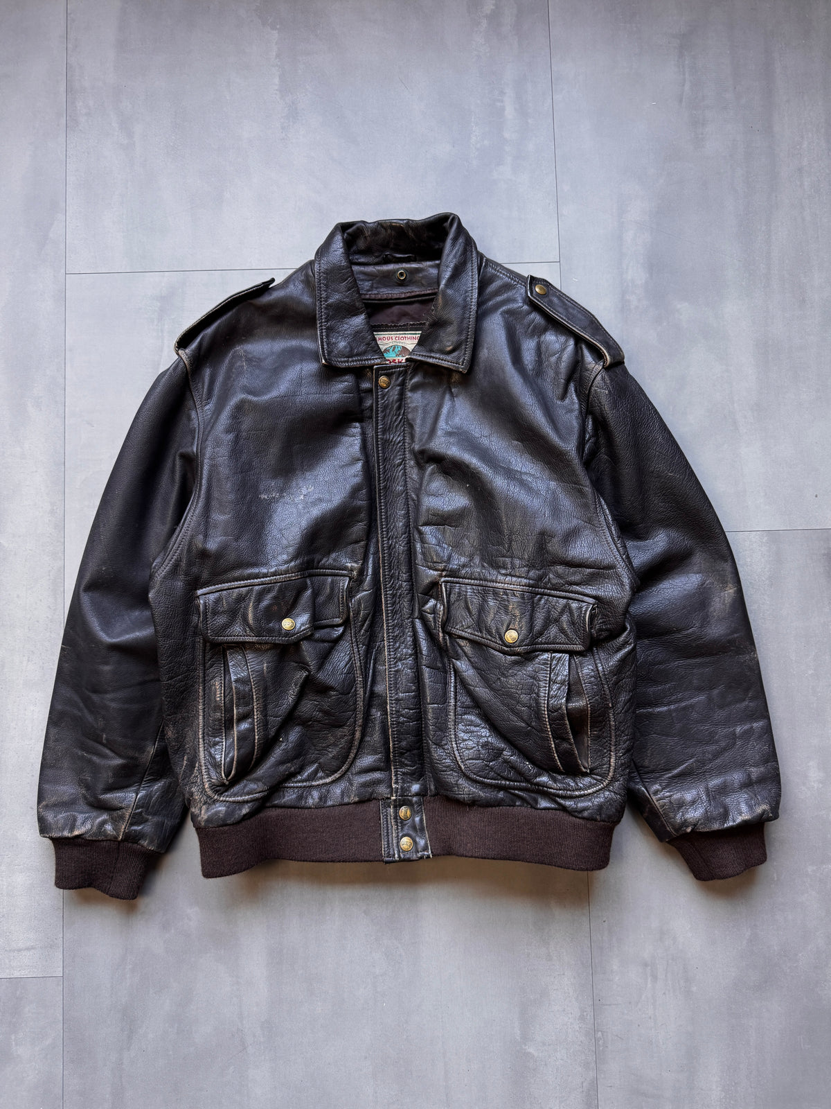 VINTAGE REDSKINS BLACK AGED LEATHER JACKET - XLARGE