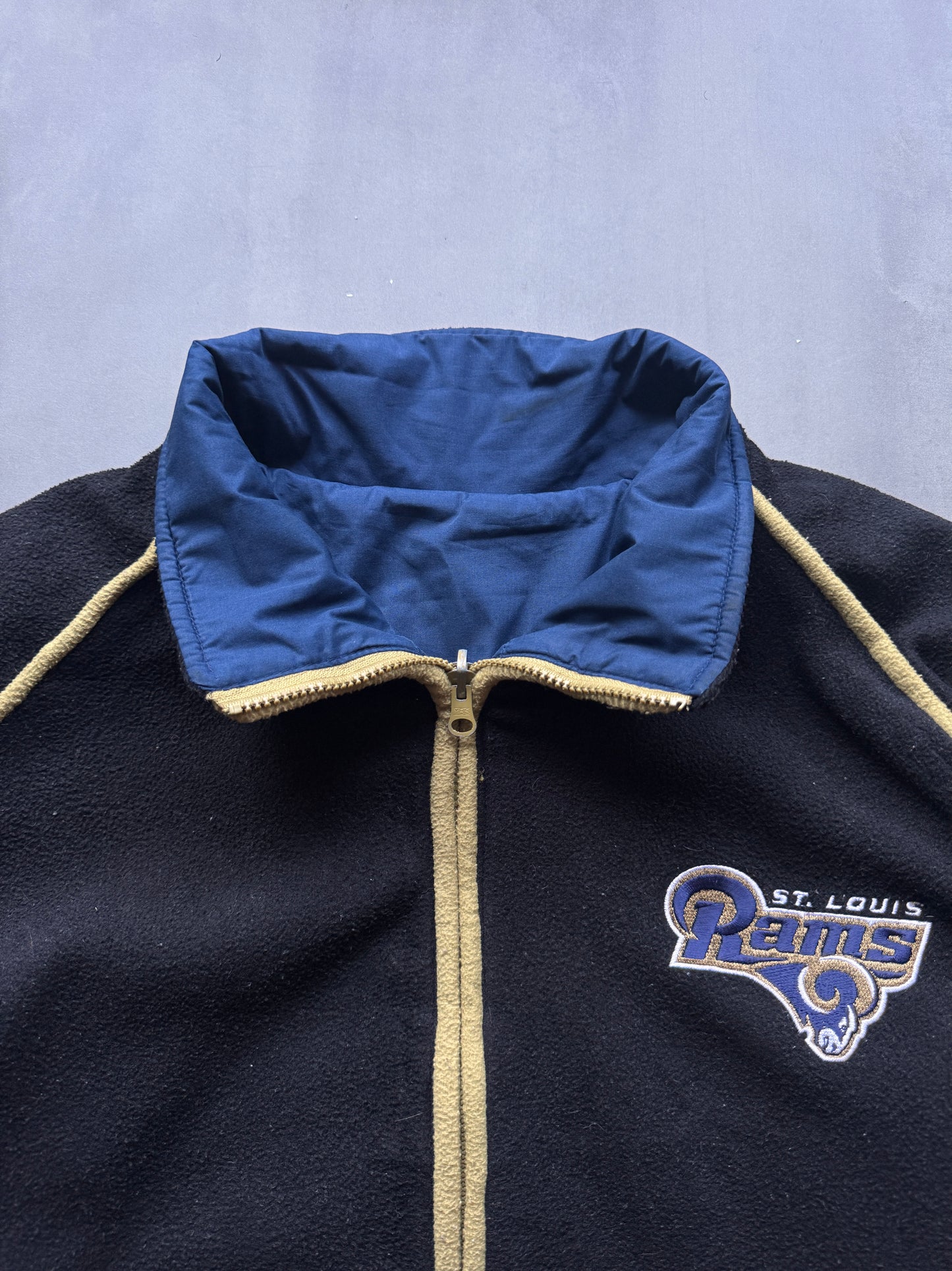 VINTAGE NFL LA RAMS REVERSIBLE FLEECE LINED JACKET - L