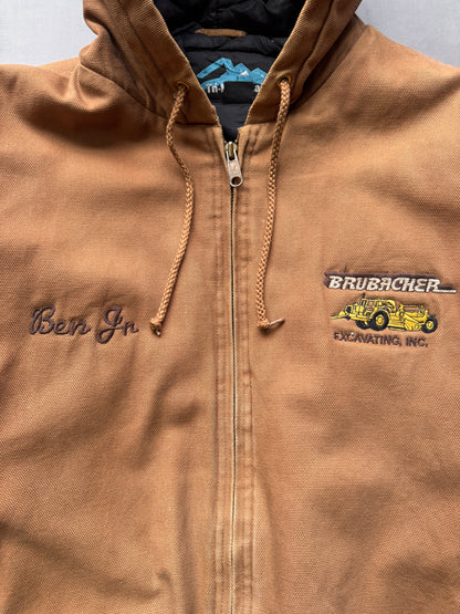 VINTAGE TRI-MOUNTAIN BRUBACHER EXCAVATING TAN ACTIVE JACKET - LARGE