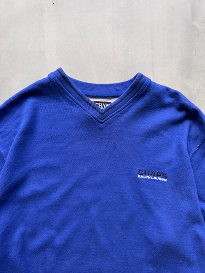 VINTAGE CHAPS BY RALPH LAUREN BLUE V-NECK KNIT SWEATER - LARGE