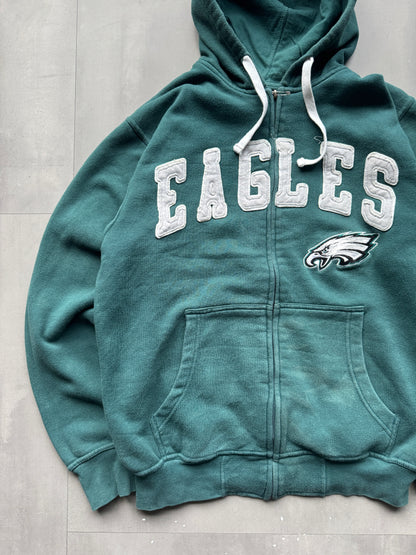 VINTAGE NFL PHILEDELPHIA EAGLES GREEN ZIP-UP HOODIE - M