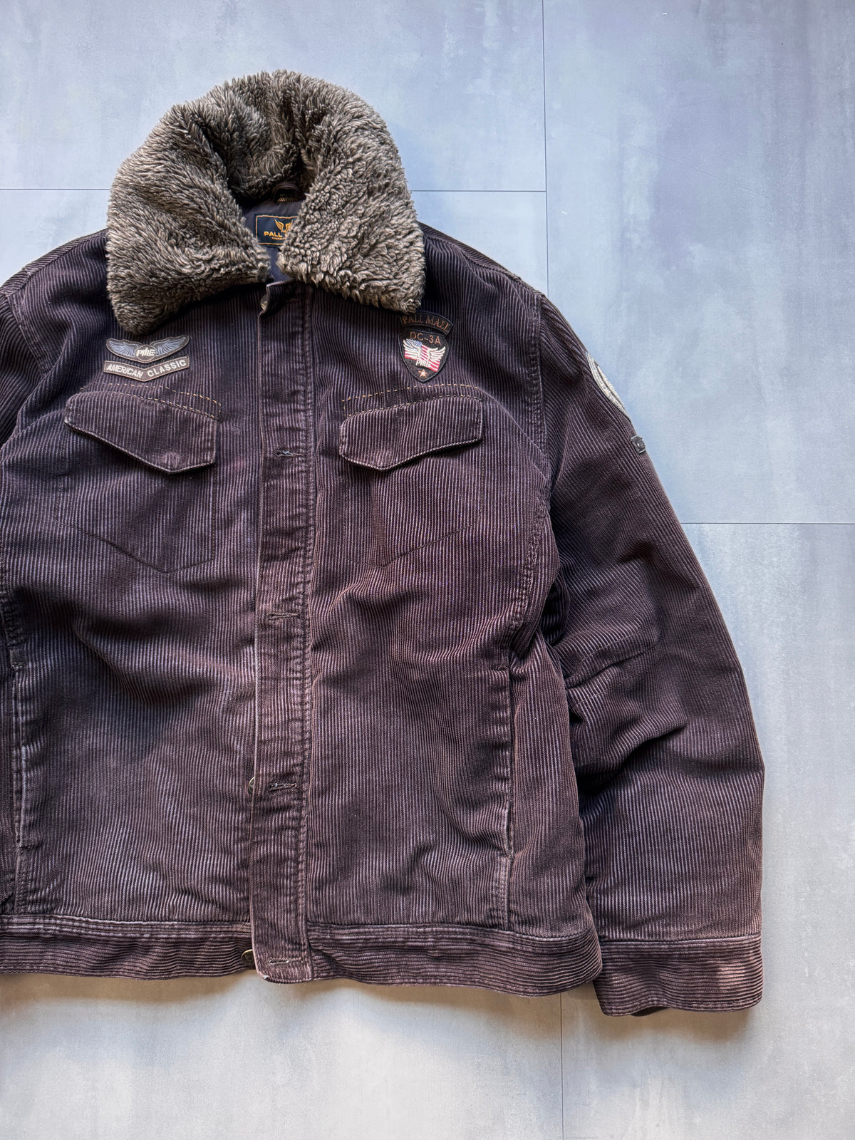 VINTAGE PALL MALL BROWN CORDUROY JACKET WITH SHERPA COLLAR - XLARGE