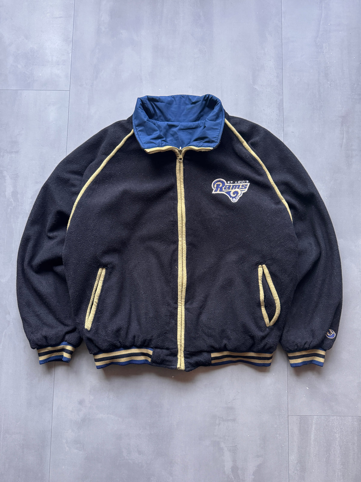VINTAGE NFL LA RAMS REVERSIBLE FLEECE LINED JACKET - L