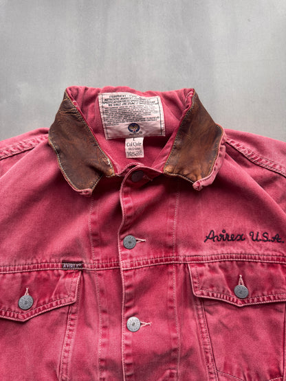 VINTAGE AVIREX FADED RED TRUCKER JACKET - M