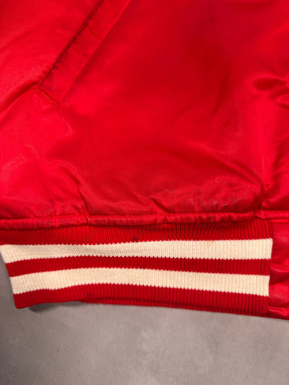VINTAGE NHL STARTER DETROIT RED WINGS RED SATIN BOMBER JACKET - L