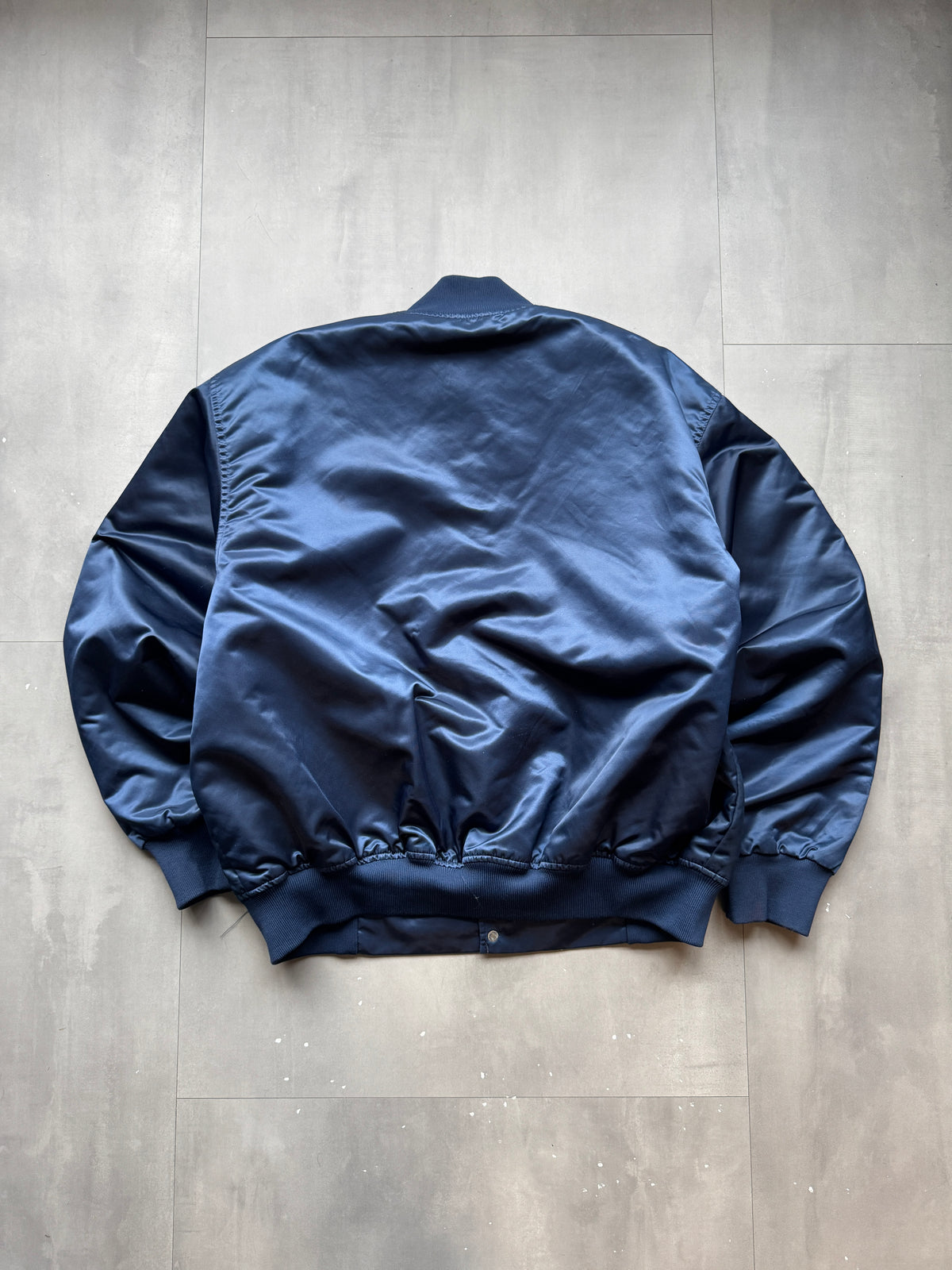 VINTAGE TROJANS BASEBALL NAVY SATIN BOMBER JACKET - XL