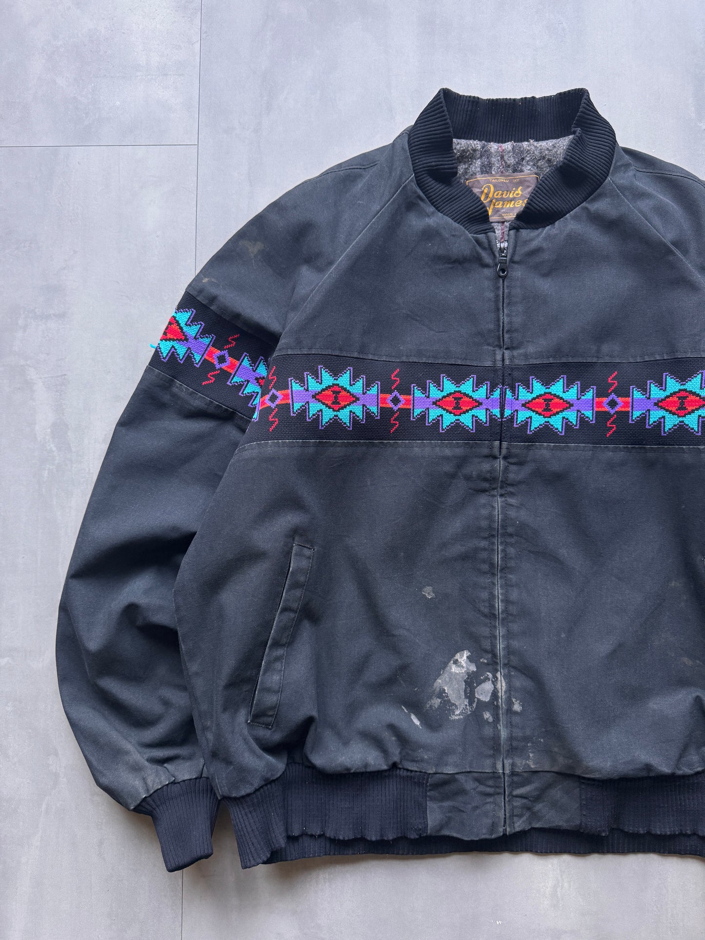 VINTAGE DAVIS JAMES NAVY AZTEC SANTA FE JACKET - L