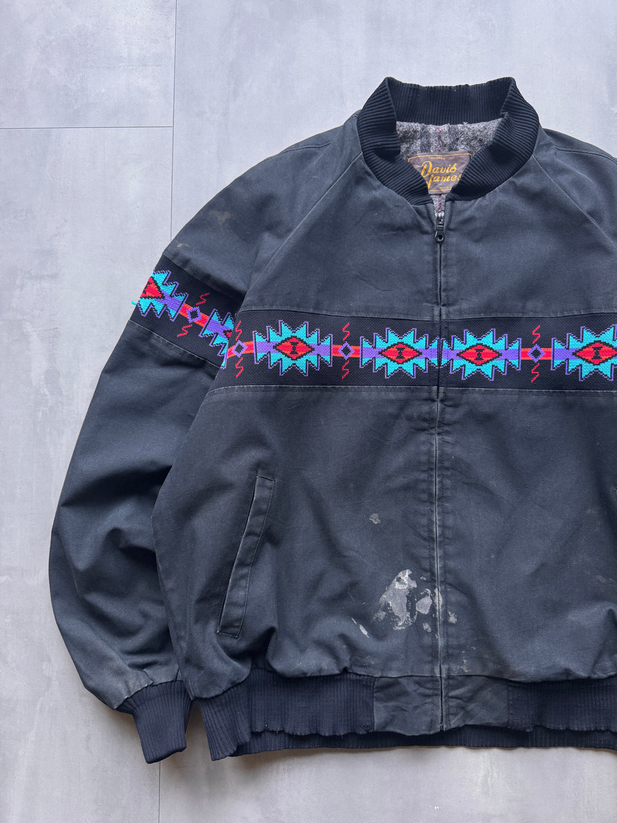 VINTAGE DAVIS JAMES NAVY AZTEC SANTA FE JACKET - L
