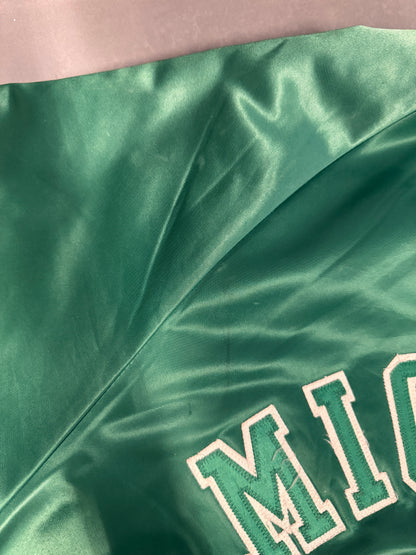 VINTAGE CHALKLINE MICHIGAN STATE SPARTANS GREEN SATIN BOMBER JACKET - XL