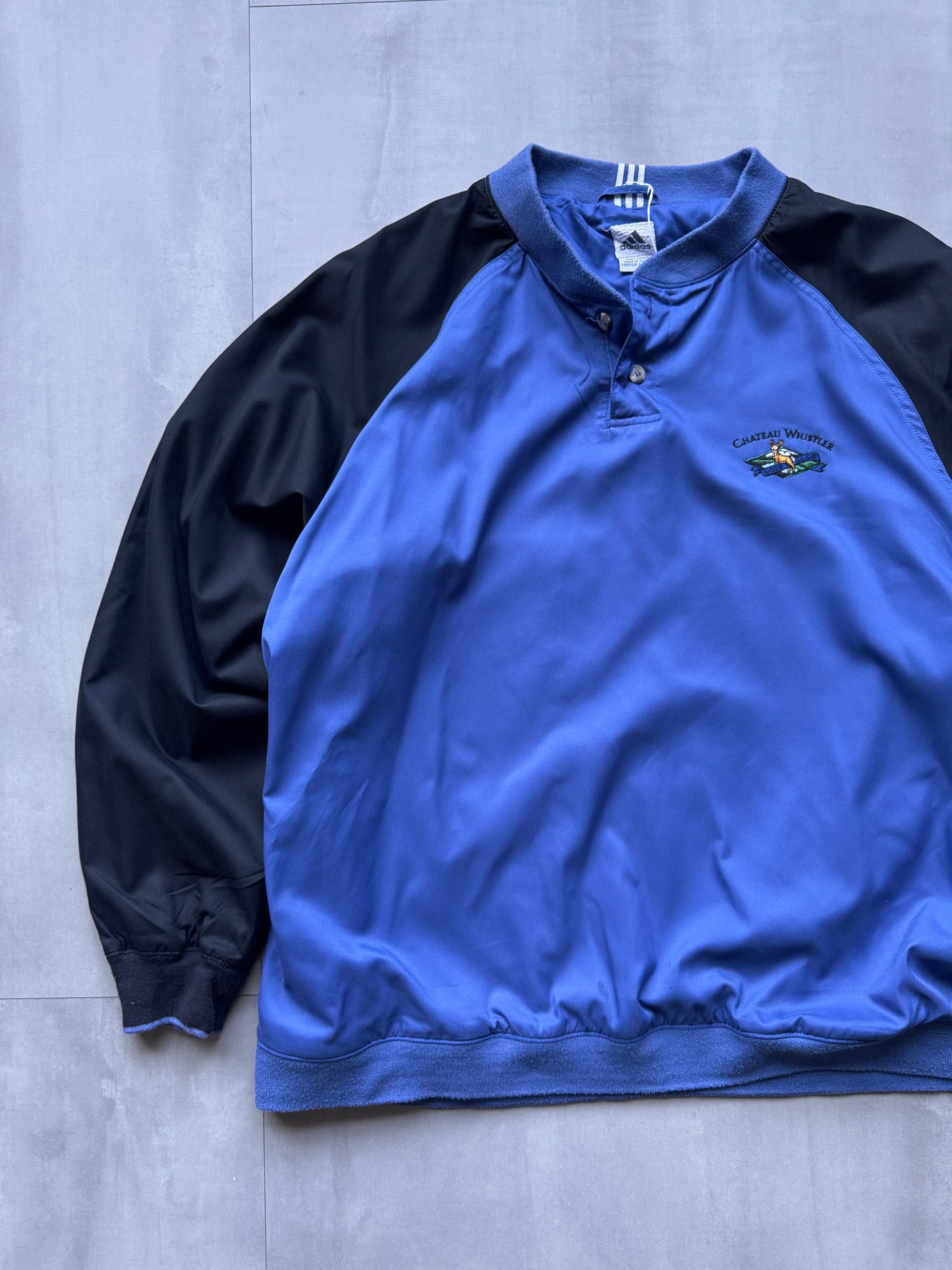 VINTAGE ADIDAS CHATEAU WHISTLER BLUE/BLACK WINDBREAKER - XXL