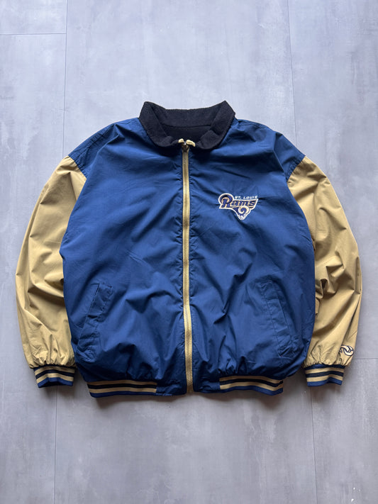 VINTAGE NFL LA RAMS REVERSIBLE FLEECE LINED JACKET - L