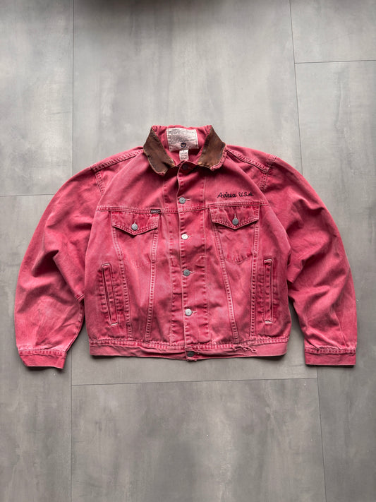 VINTAGE AVIREX FADED RED TRUCKER JACKET - M
