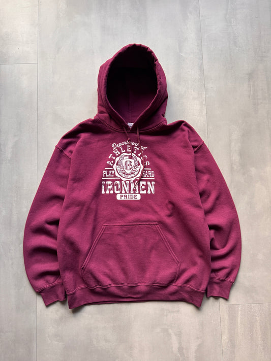 VINTAGE NHS IRONMEN BURGUNDY HOODIE - S